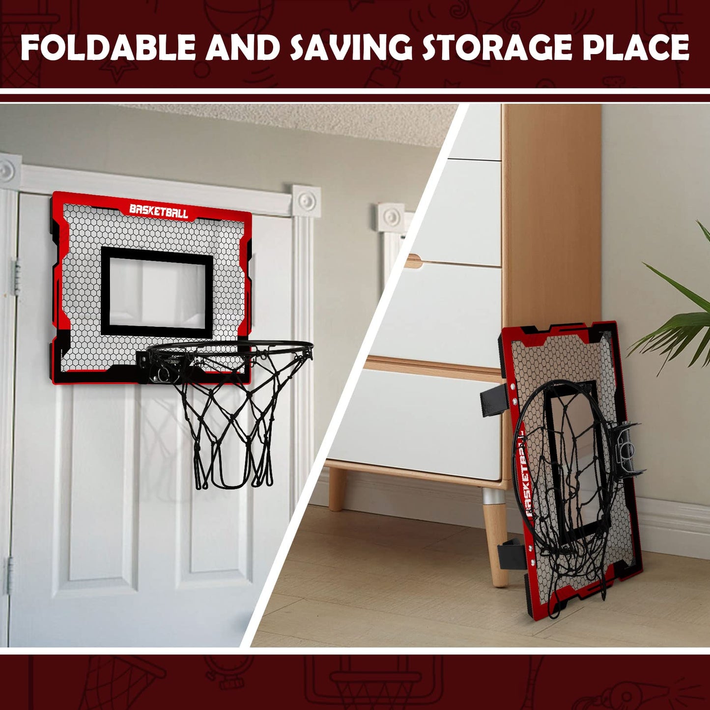Indoor kids basketball hoop, gift for boys 6 8 10, mini basketball hoop room with 2 basketballs, sports toy basketball hoop set outdoor indoor