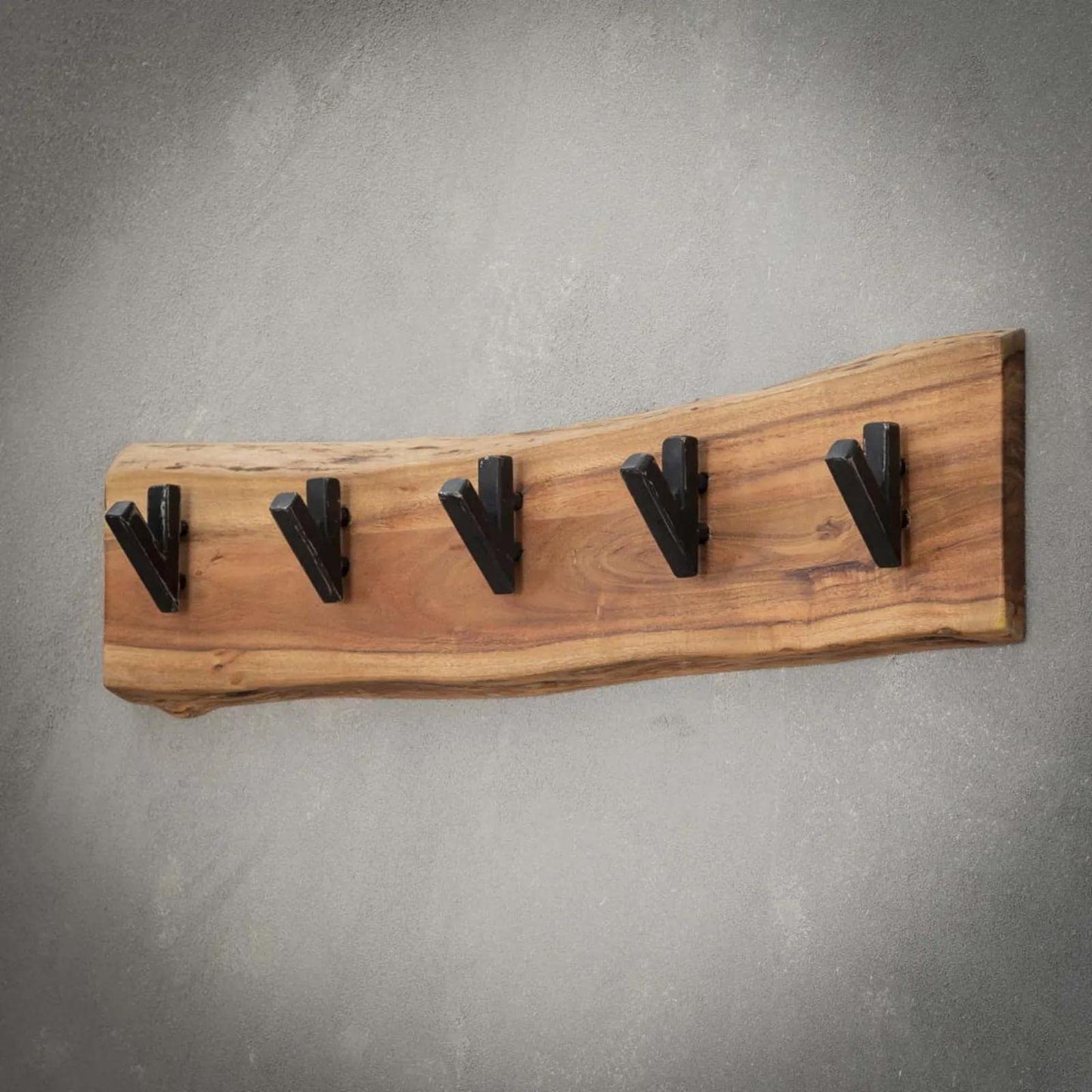RINGO-Living wall coat rack 60cm - Slim clothing rack with 5 hooks for your jackets, coats, & scarves - Vintage clothes rack made of solid natural wood - Rustic wall shelf for the hallway