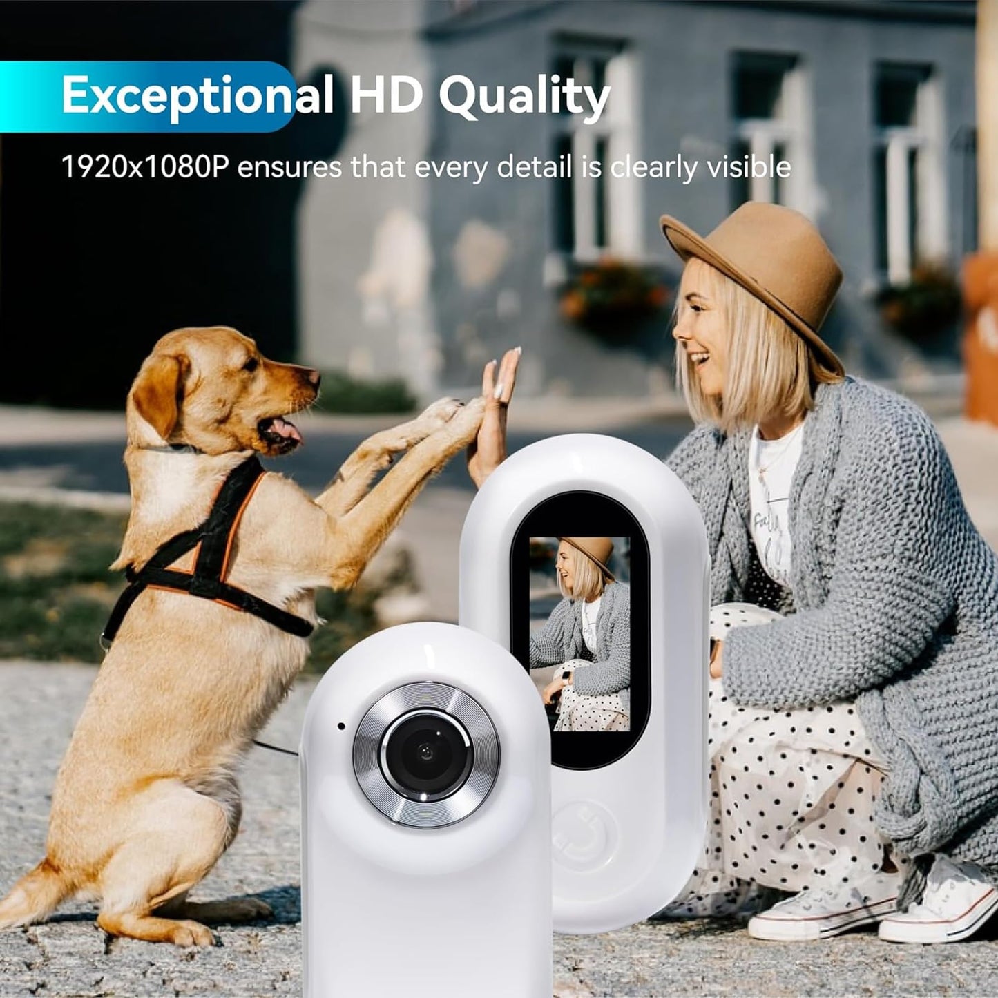 Jectse cat collar camera, no Wi-Fi required, 120-degree wide-angle pet camera, action camera with video recording, pet camera for indoor and outdoor use (White)