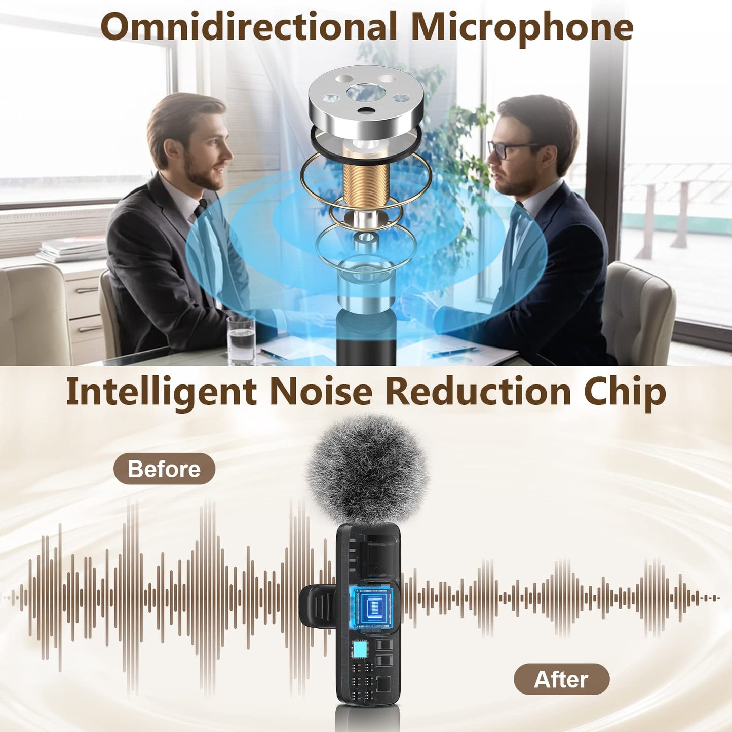 HMKCH Wireless Lavalier Microphone for iPhone/Android Phone/Camera/Computer/Laptop, Professional Mini Clip-on Mic with USB-C/3.5mm/USB Plug for Video Recording, Vlog, YouTube, TikTok