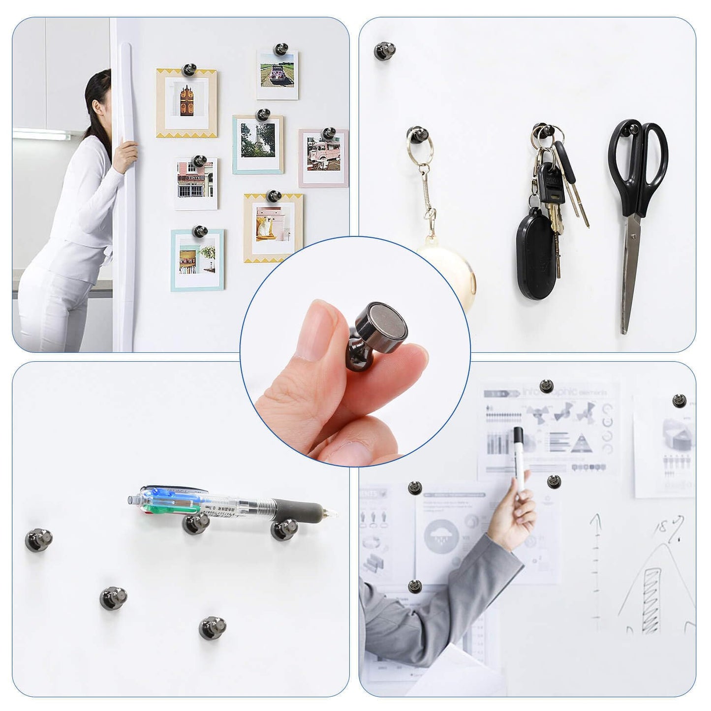 28 small magnets, strong neodymium magnets, extra strong, shiny black decorative magnets for magnetic board, strong refrigerator magnets for whiteboard, refrigerator, card, and kitchen decoration.