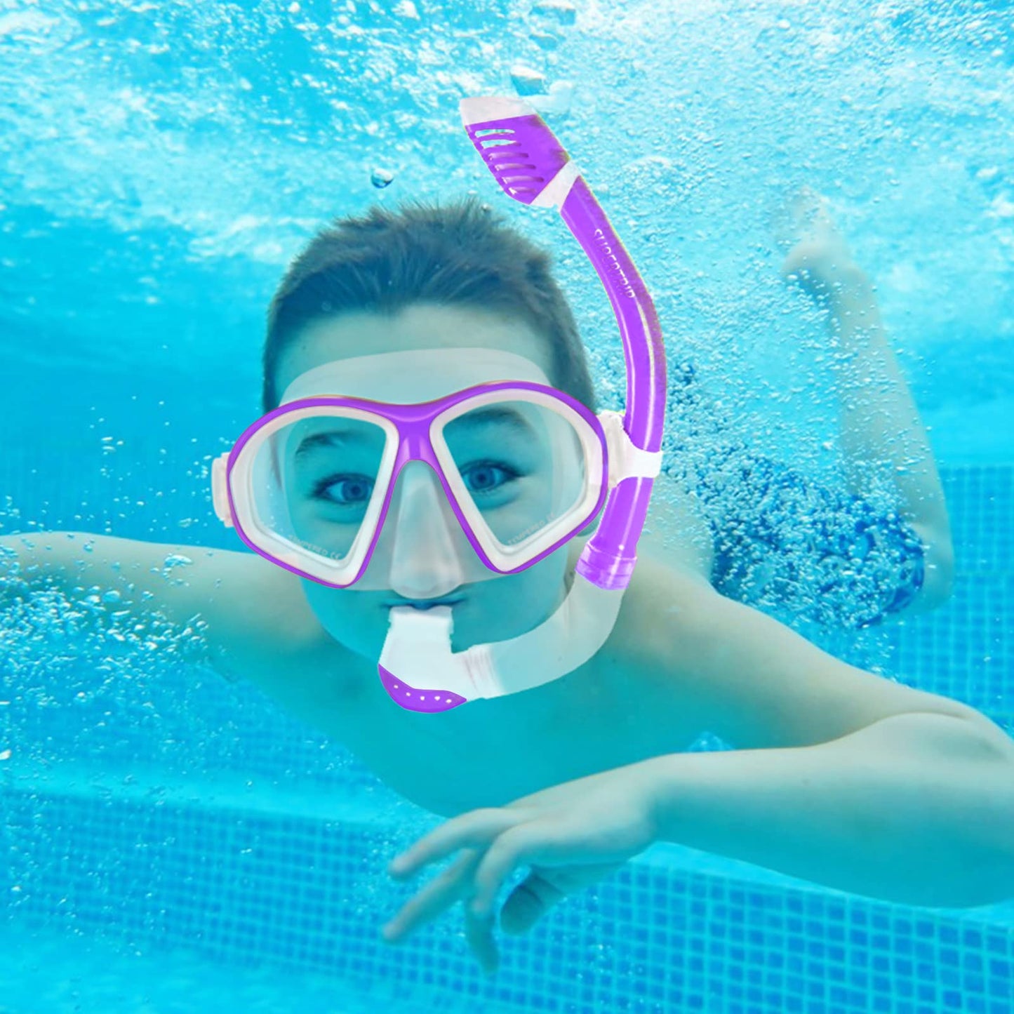 Supertrip Kids Snorkel Set 3-piece, Snorkeling Set with Fins, Dive Mask with Tempered Glass, Adjustable Swim Fins, Premium Dry Snorkel for Children Junior