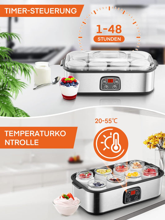 Yogurt maker, Greek yogurt machine with 8 jars/lids, One-touch display: Perfect for organic, sweetened, flavored, plain, or sugar-free options for babies, kids, and parfaits.