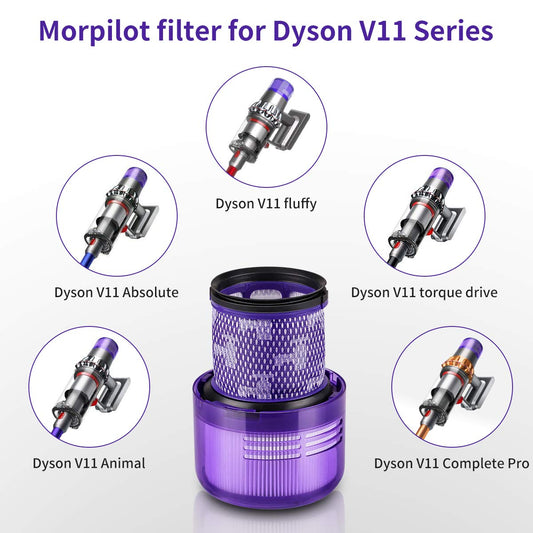 morpilot Filter for Dyson V11, 2 Pack Replacement Filters for Dyson V11 V15 SV14 SV22 Absolute Animal Extra Pro Detect Torque Drive Cordless Vacuum, Washable Filter Replace #970013-02 (Towel + Brush)
