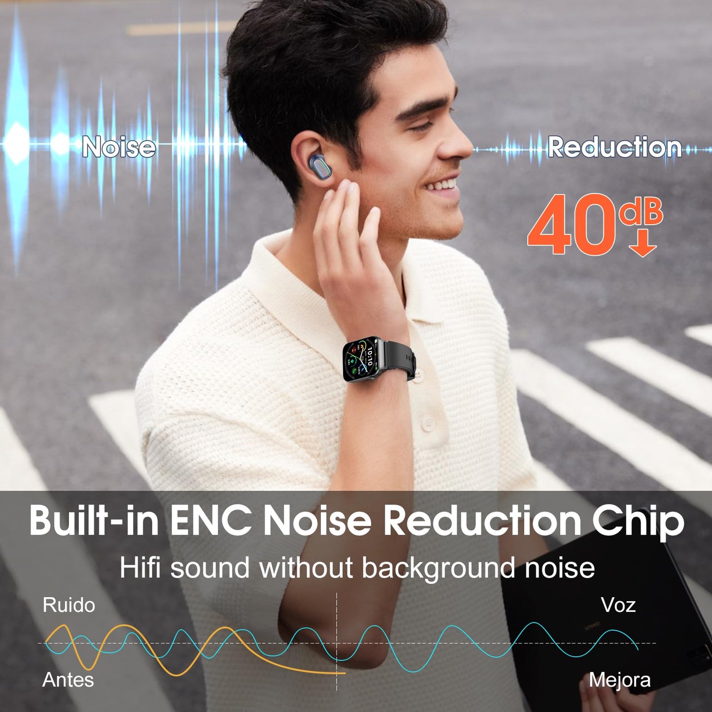 Headphone translator, 3-in-1 real-time language translator headphones, economic, deep black.