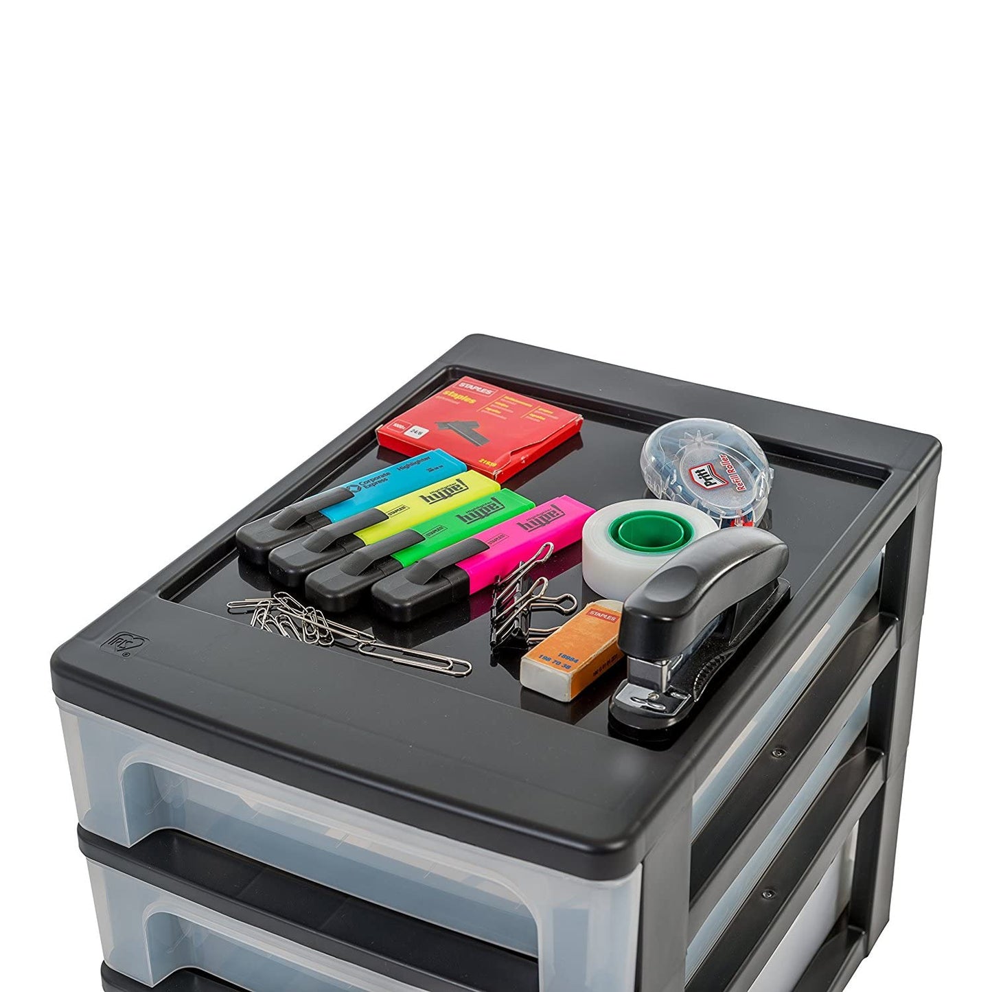Iris Ohyama, Plastic Drawer Organizer with 5 deep drawers, Black, Easy-Pull System, A4, A5 & A6 size, Desk Organizer for Office, Stationery, BPA-free, Drawer Cabinet, OCH-2500