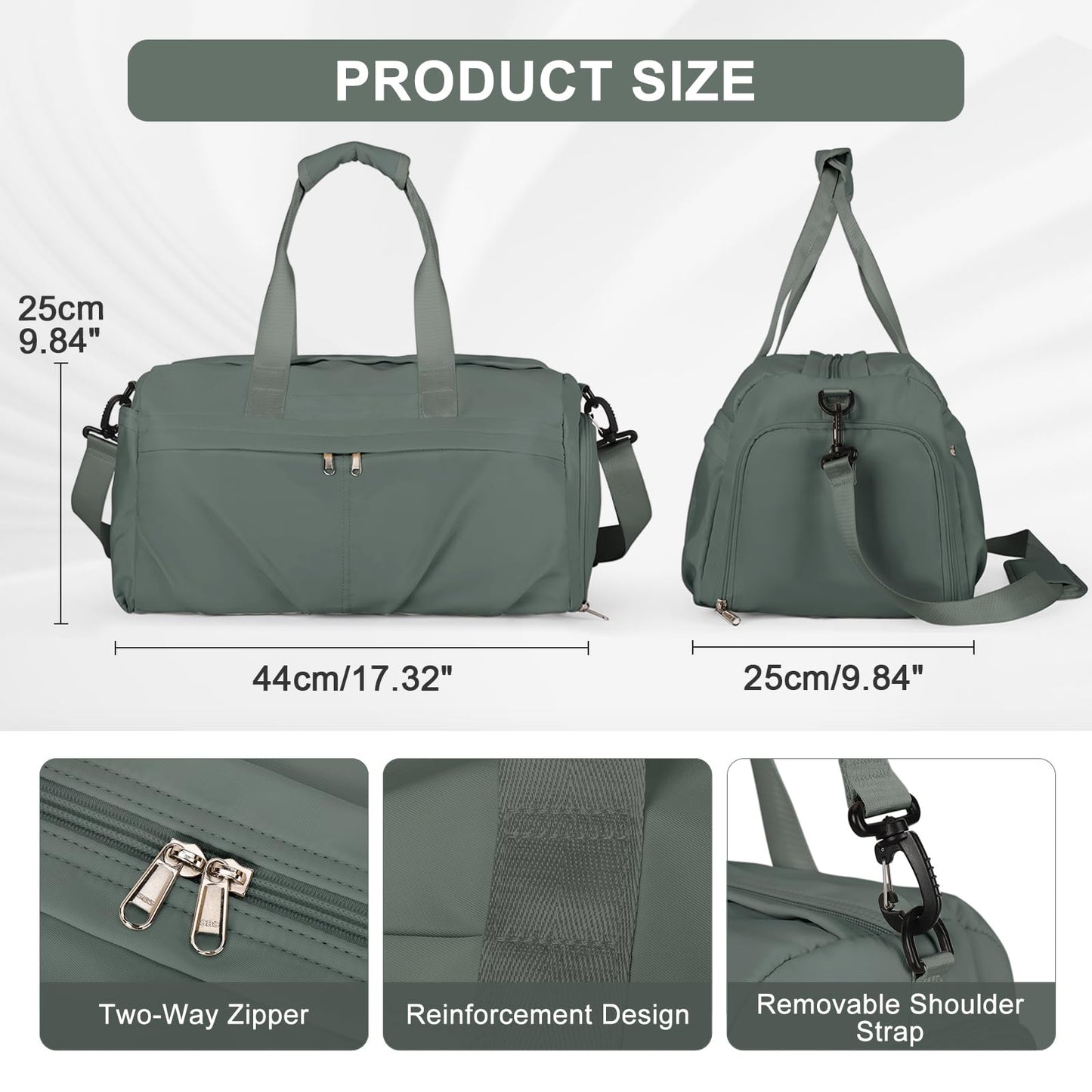 HYC00 Sport Duffel Bag Women's Sports Bag with Shoe Compartment Women's Weekender Travel Bag Carry-on Bag for Airplane Gym Bag Swim Bag Training Bag Overnight Bag, Army Green