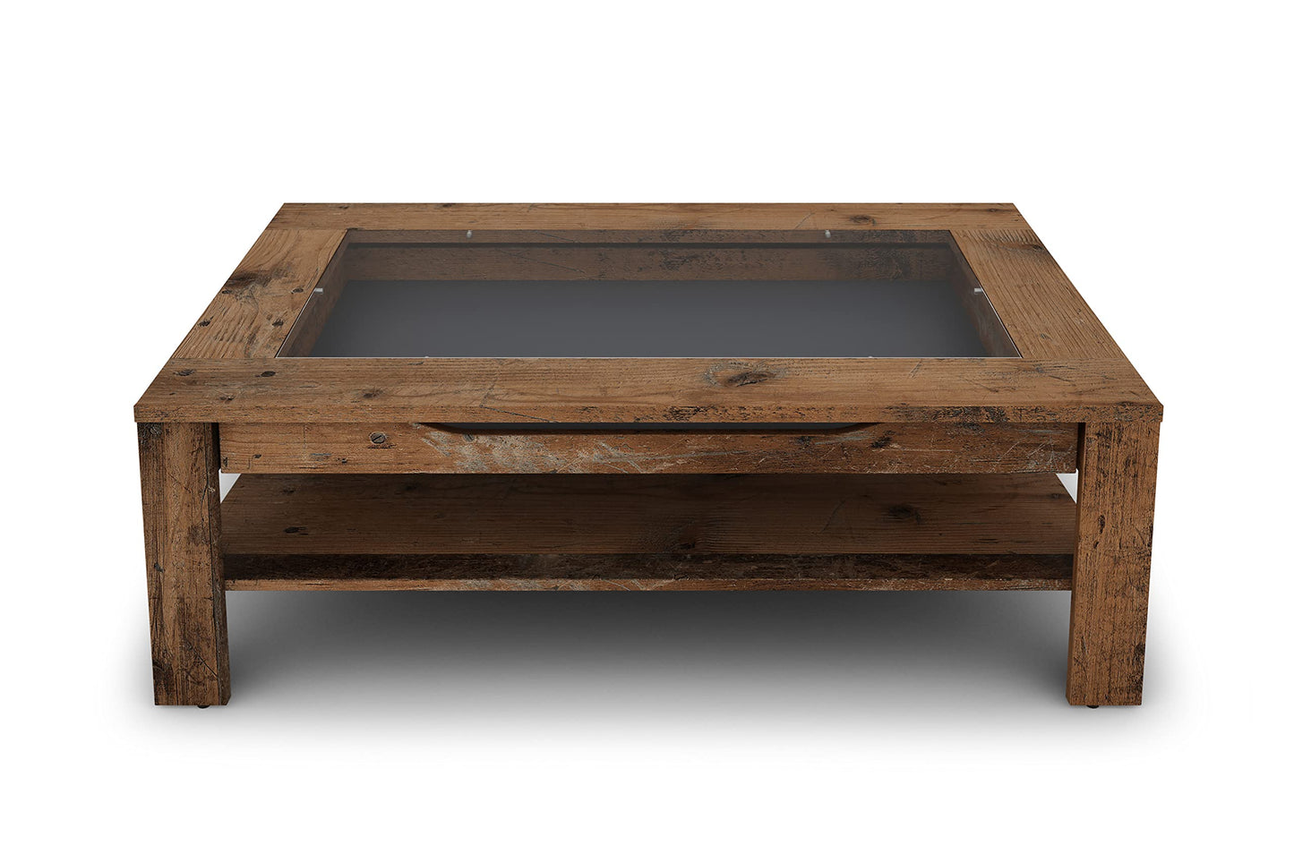 byLIVING Coffee Table Ralph/modern Coffee Table with glass insert and spacious drawer in Old Wood-look/Side Table with plenty of storage space/W 110, H 43, D 67 cm
