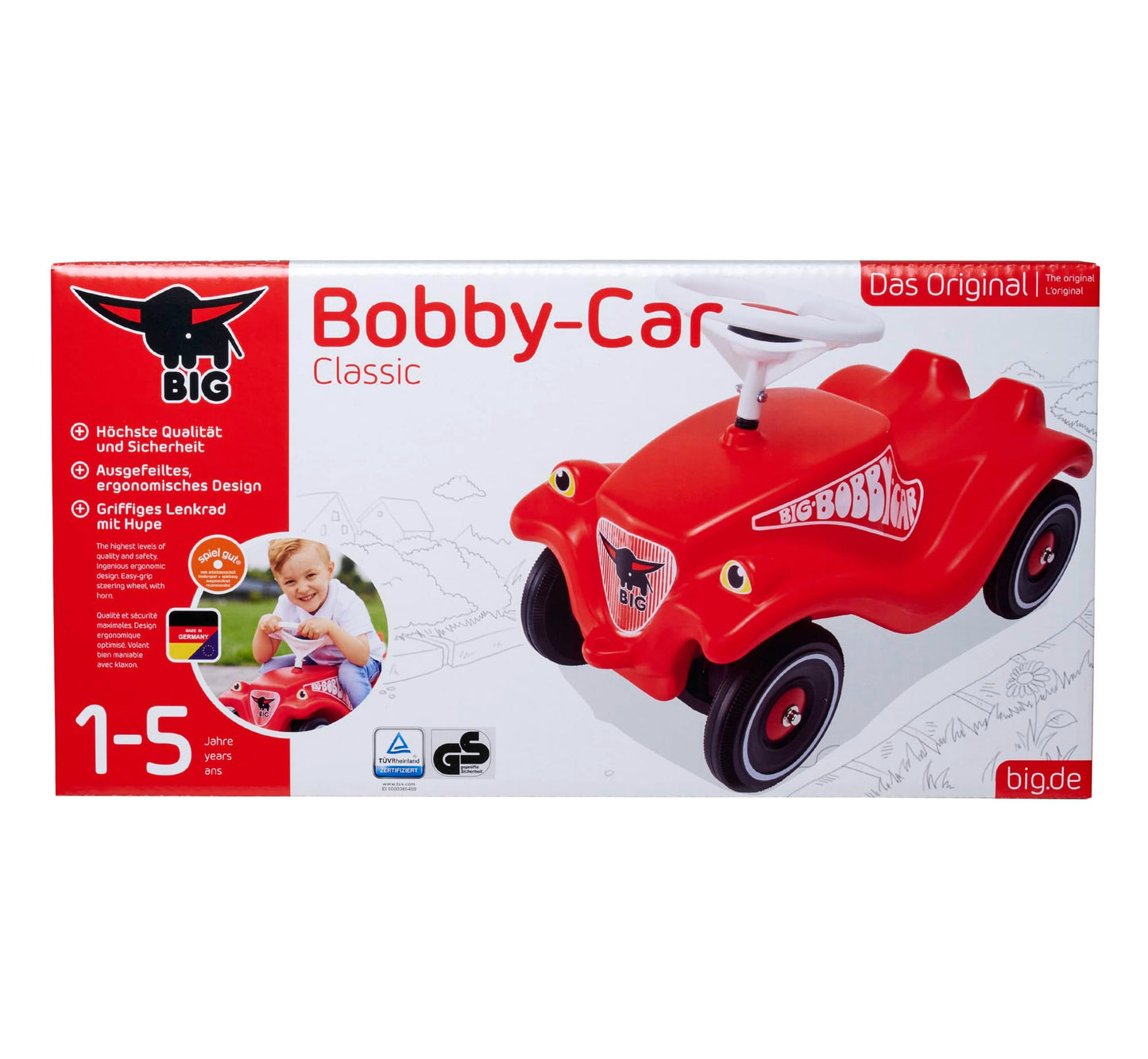 BIG-Bobby-Car Classic - children's vehicle for boys and girls, classic slide car can hold up to 50 kg, for children aged 1 year and older, red