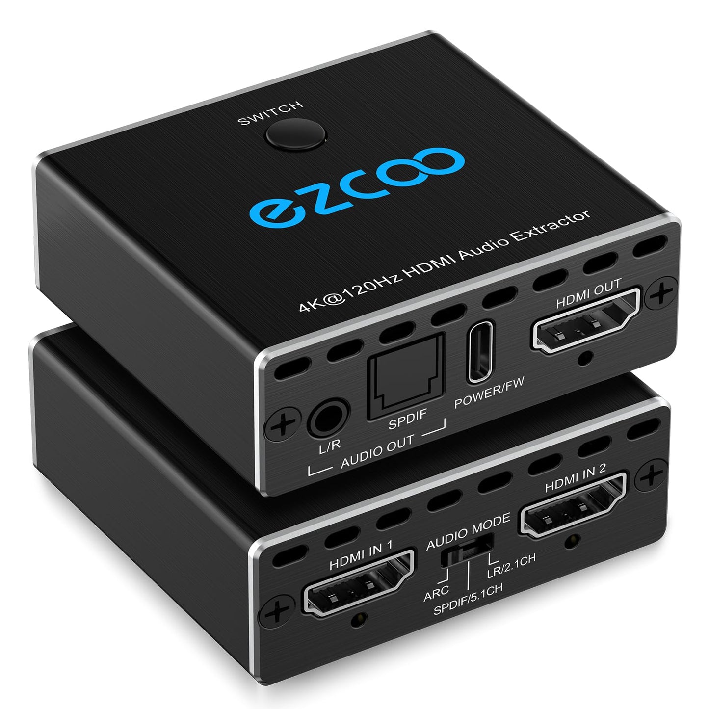 4K 120Hz HDMI 2.1 audio extractor 2X1 VRR ALLM HDCP2.3 HDR10 ARC CEC audio extractor switch 2 IN 1 OUT audio converter HDMI to HDMI SPDIF optical stereo L/R Dolby Digital EDID for PS5 XBOX NVIDIA