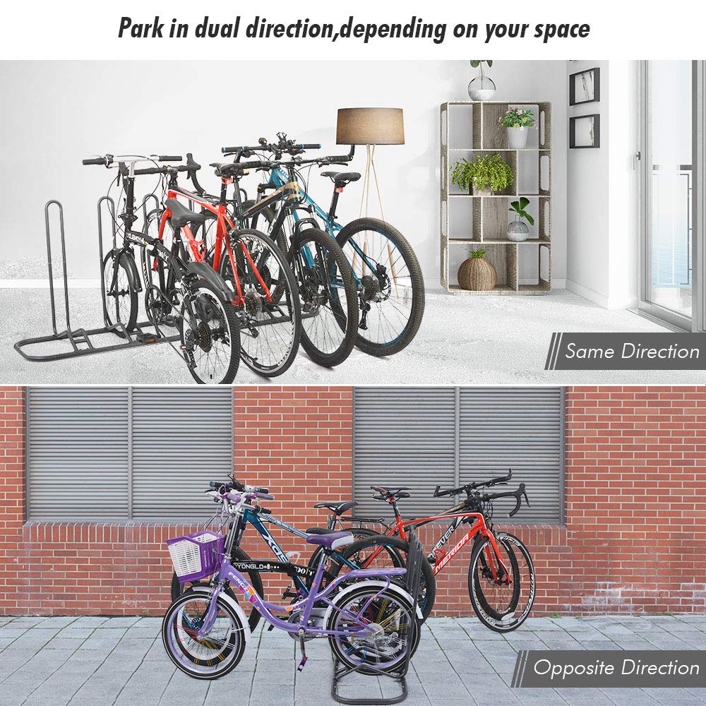 Bike stand floor for 5 bikes - Adjustable dual-use bike rack indoor & outdoor - Dual bike stand for adults & kids - Ideal for mountain bikes & road bikes.