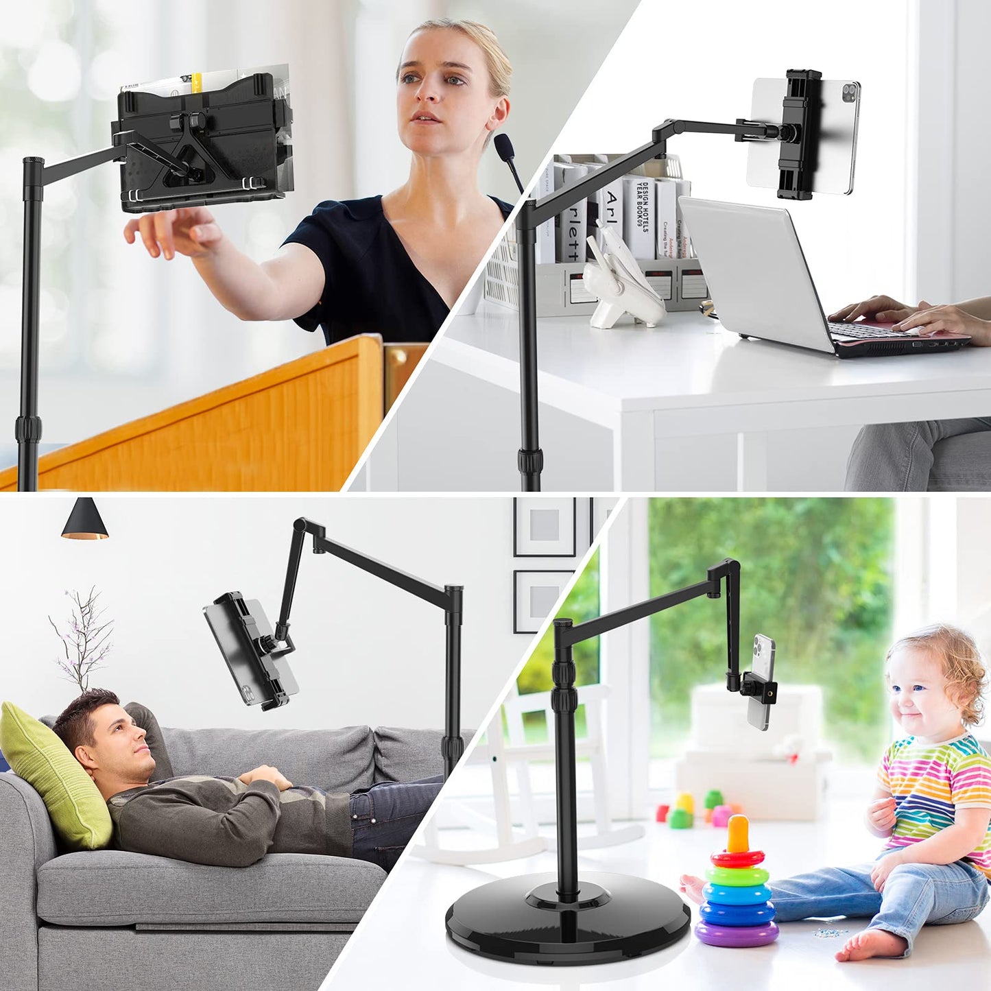 Smatree iPad Stand Adjustable - 360 Degree Rotating Floor Stand for 8.3 inch Mini 6 and 4.7-12.9 inch iPhone, Tablet - Height Adjustable, Stable and Flexible