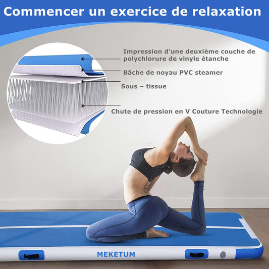 MEKETUM Air Tracking Mat Gymnastics Tumbling Mat 3m 4m 5m 6m Inflatable Gymnastics Sport Tumbling Mats 10/20cm high (Blue, 4m10)