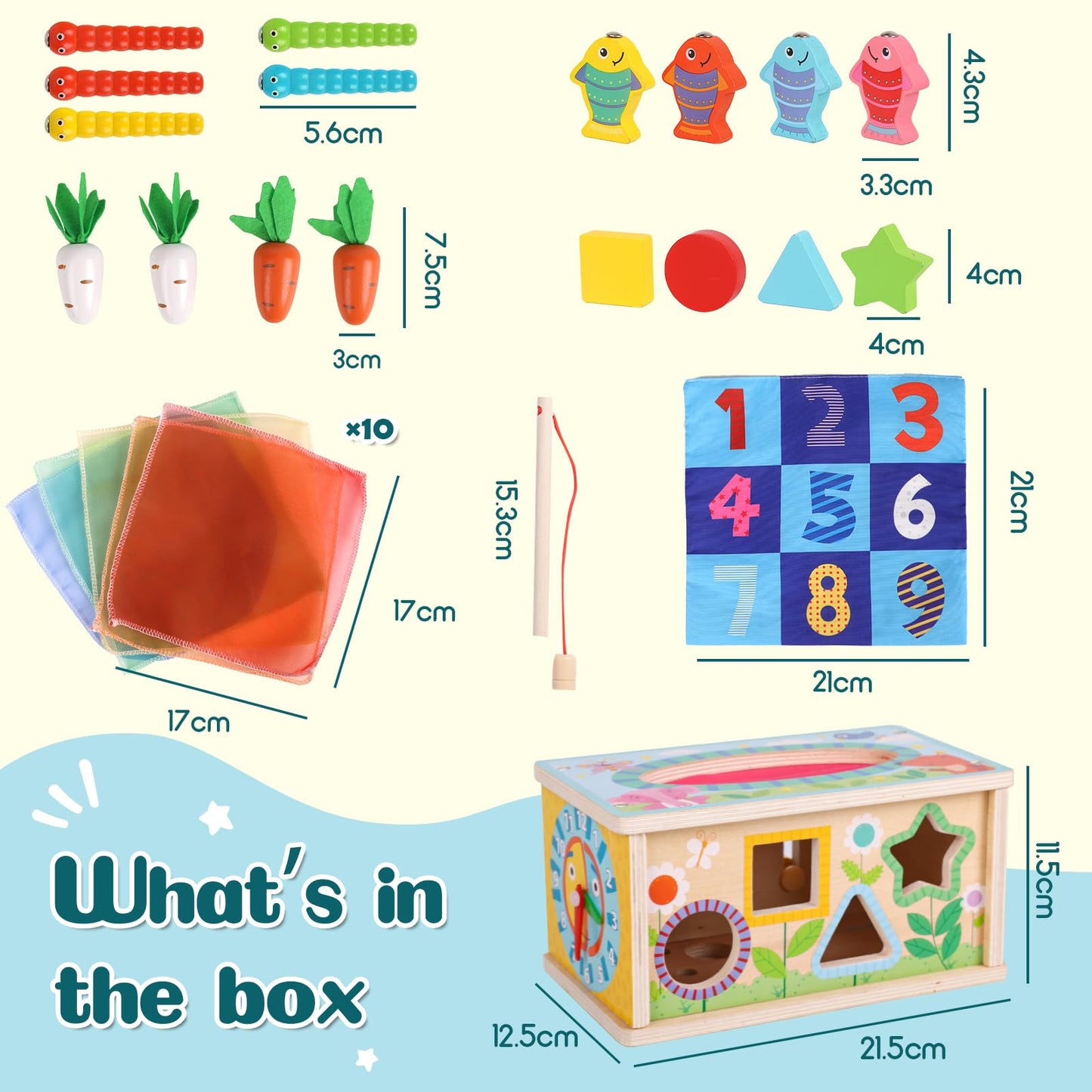 LZDMY Montessori Toy for Baby from 6 months, 6-in-1 Cloth Box with Crinkle Cloth, Wooden Motor Skills Cube Toy for 6-12 months Boys Girls, Motor Skills Toy for Children 1-3, Baby Gift