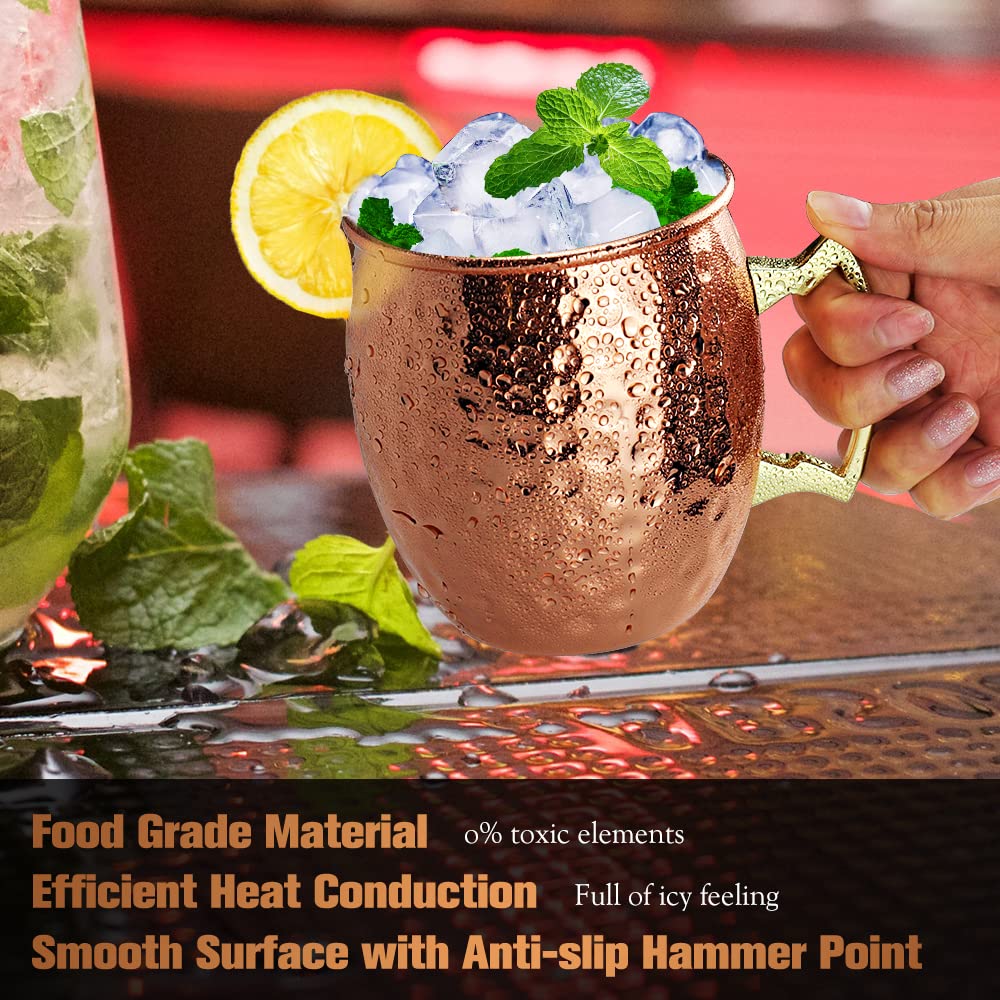 Recent Cocktail Shaker Set with 750ML Shaker, Moscow Mule Cup Set with 2 Copper Cups 500ML, Measuring Cup and Bar Spoon, Premium Copper-Stainless Steel Bar Accessories for Men and Women.