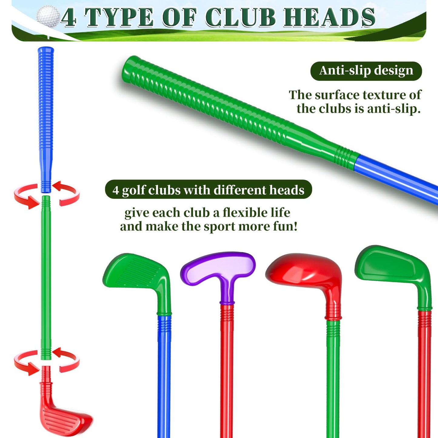 Doloowee Kids Golf Clubs, 2 in 1 Toddler Golf Set with Golf Board, Putting Mat, 6 Balls, Indoor Outdoor Sports Toy Birthday Gifts for Boys Girls 3 4 5 6 Years Old