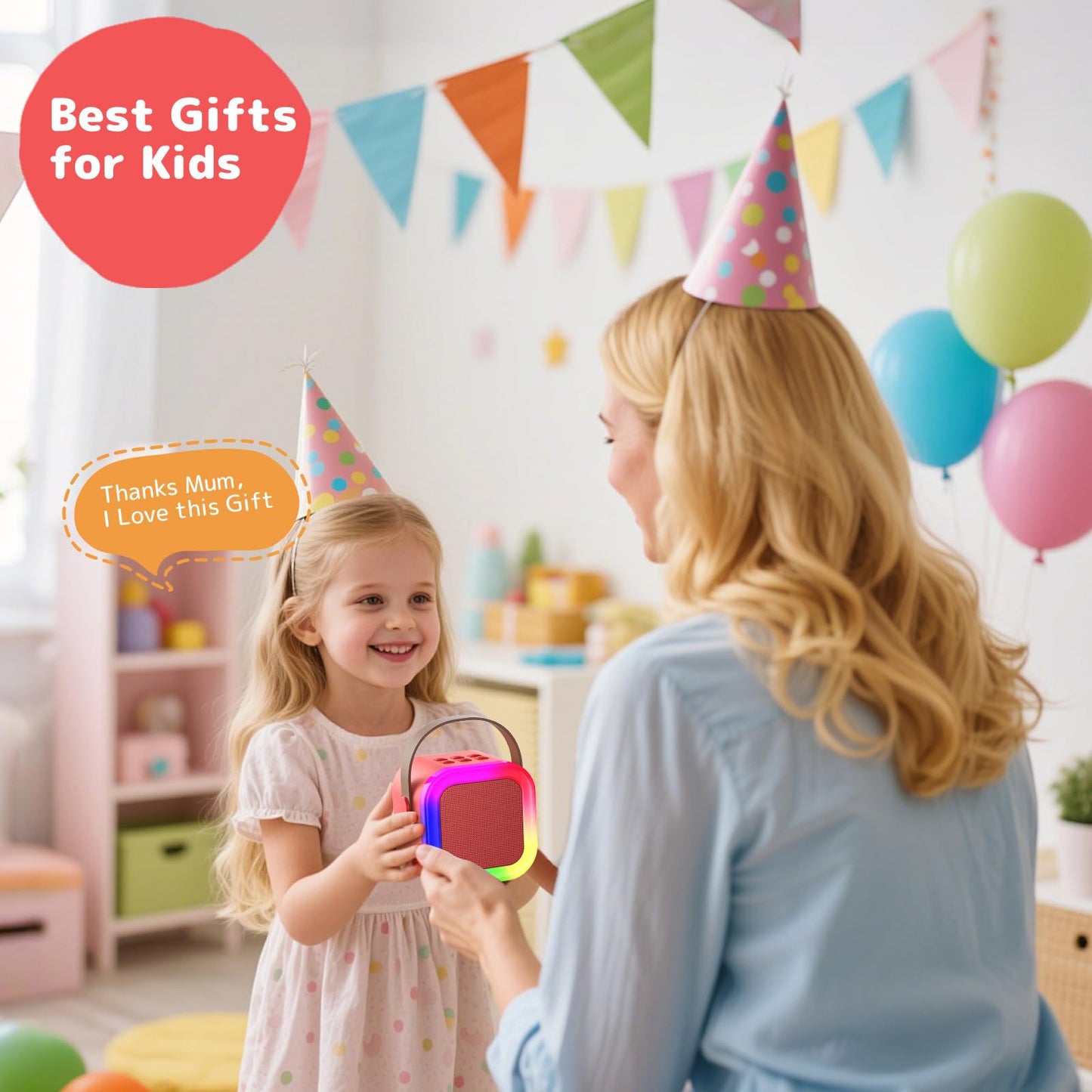 Fede Karaoke machine for kids and adults, mini karaoke machine with 2 microphones, portable Bluetooth speaker with voice effects & LED lights, gifts toys for girls and boys.