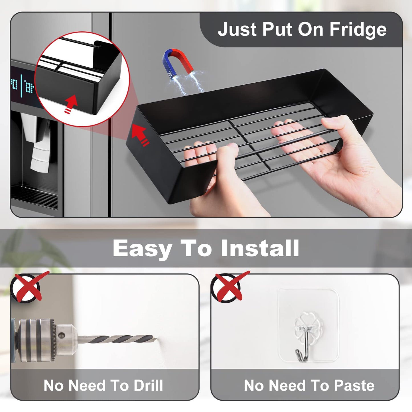 Golden Bell 4 Piece Magnetic Spice Rack, Magnetic Shelf Refrigerator, Spice Rack Without Drilling, Strong Magnetic Spice Organizer, Black