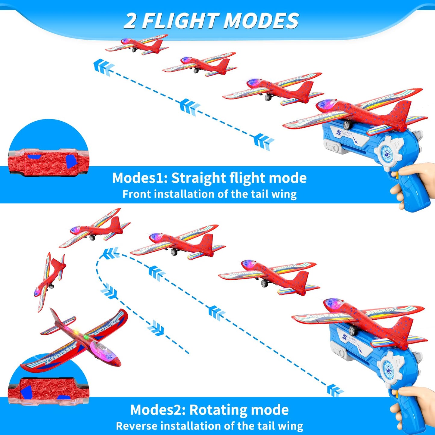 Doloowee Plane Toy, 3 Styrofoam Flyers with Catapult Toy Gun, Outdoor Toy for Kids Age 4+, Gift Boys Girls 4-10 Years