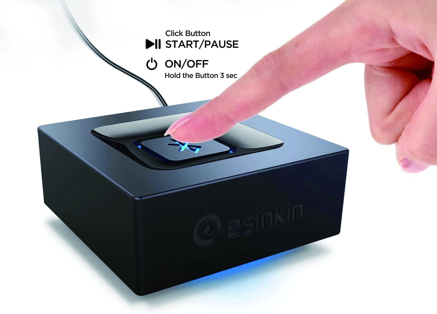 Esinkin Wireless Bluetooth Audio Receiver, Bluetooth adapter for PC/Mac/Smartphone/Tablet/AV receiver/stereo system, 3.5mm & RCA input, One-Push button (On/Off button).