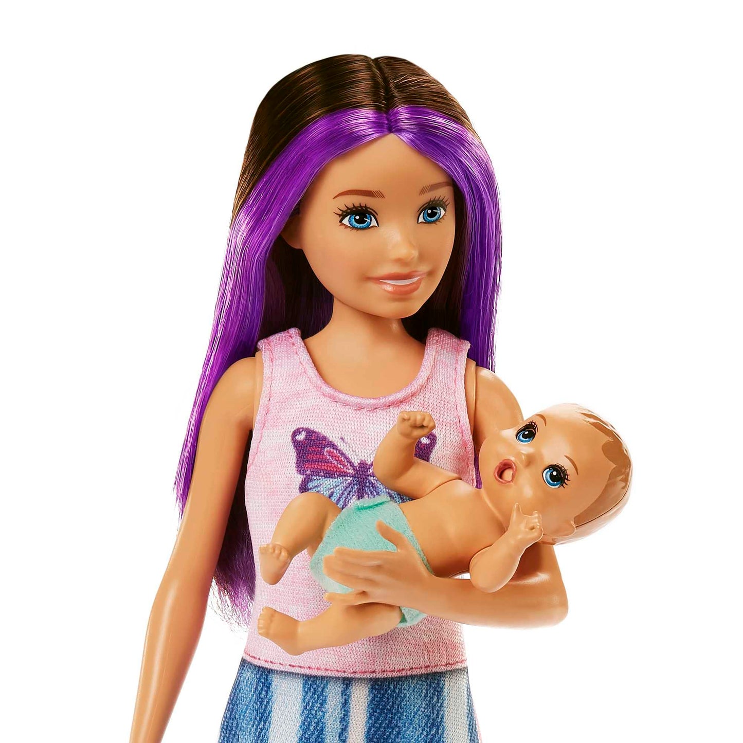 Barbie Skipper Babysitter Inc, Skipper Big Babysitting Adventure, Skipper with brown hair and baby, bottle, crib, accessories, includes 2 dolls, can be given as a gift, HJY33