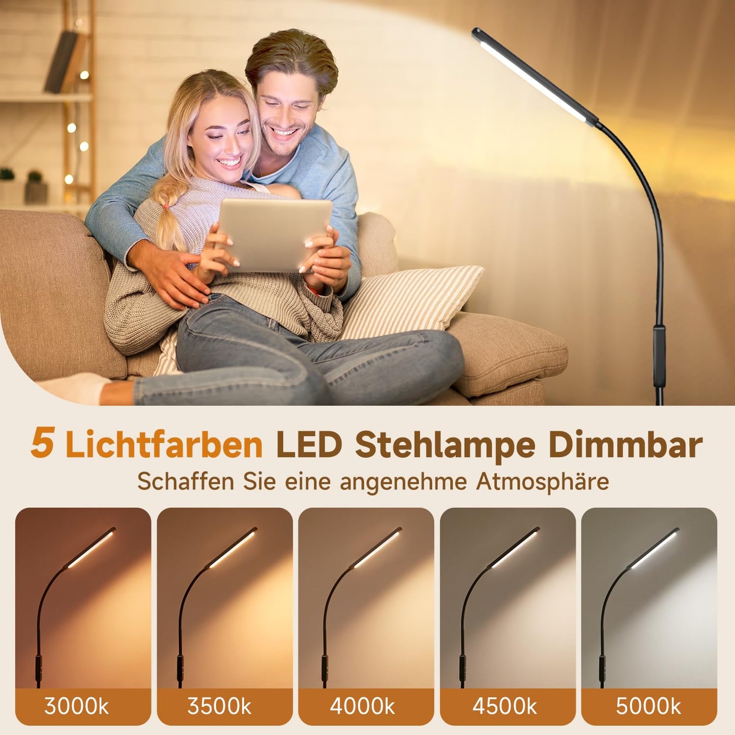 Floor lamp living room, dimmable floor lamp, 25 modes LED floor lamp living room dimmable, 1000 lumens reading lamp, black LED floor lamp, remote control/timer. Floor lamp, living room standing lamp.
