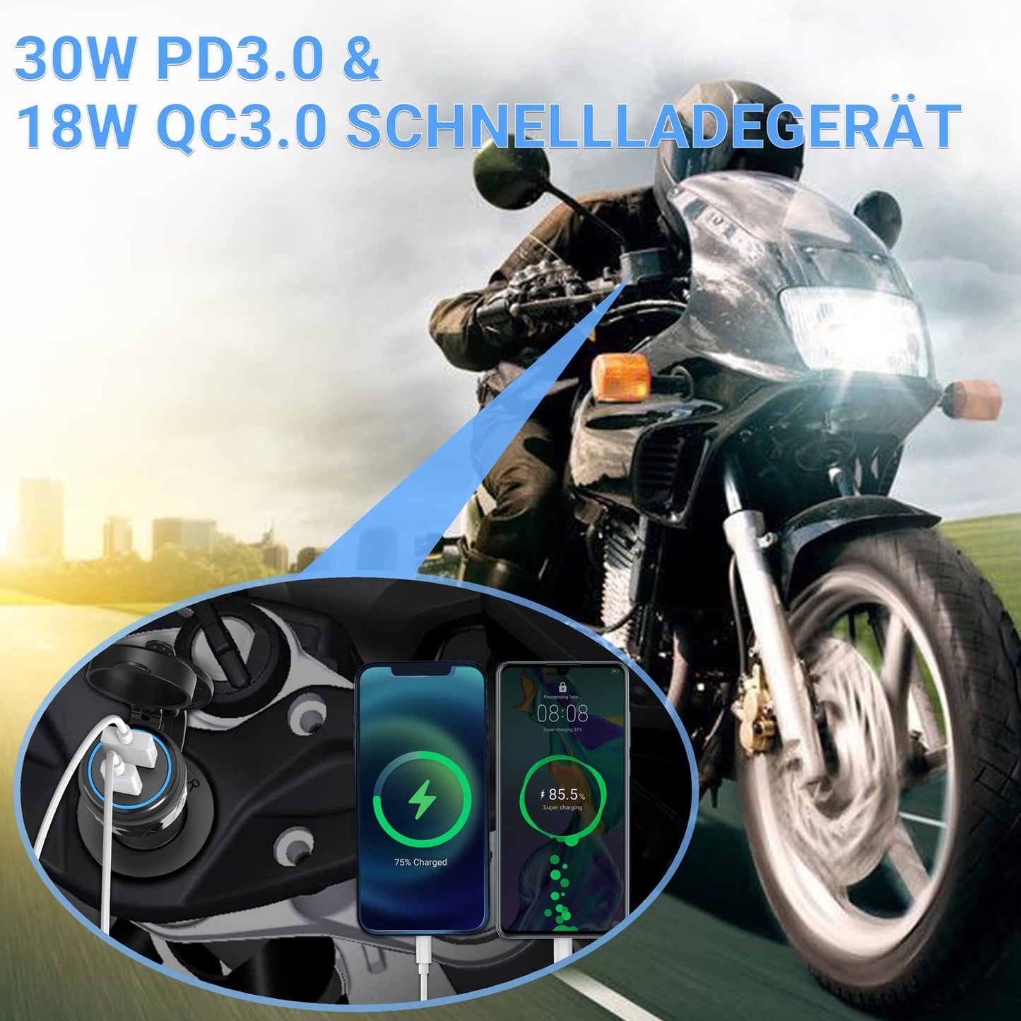 30W PD USB C socket adapter for BMW motorcycle DIN Hella EU plug: PD & QC 3.0 USB socket waterproof cigarette lighter charger for 12-24V boat truck caravan Ducati Triumph