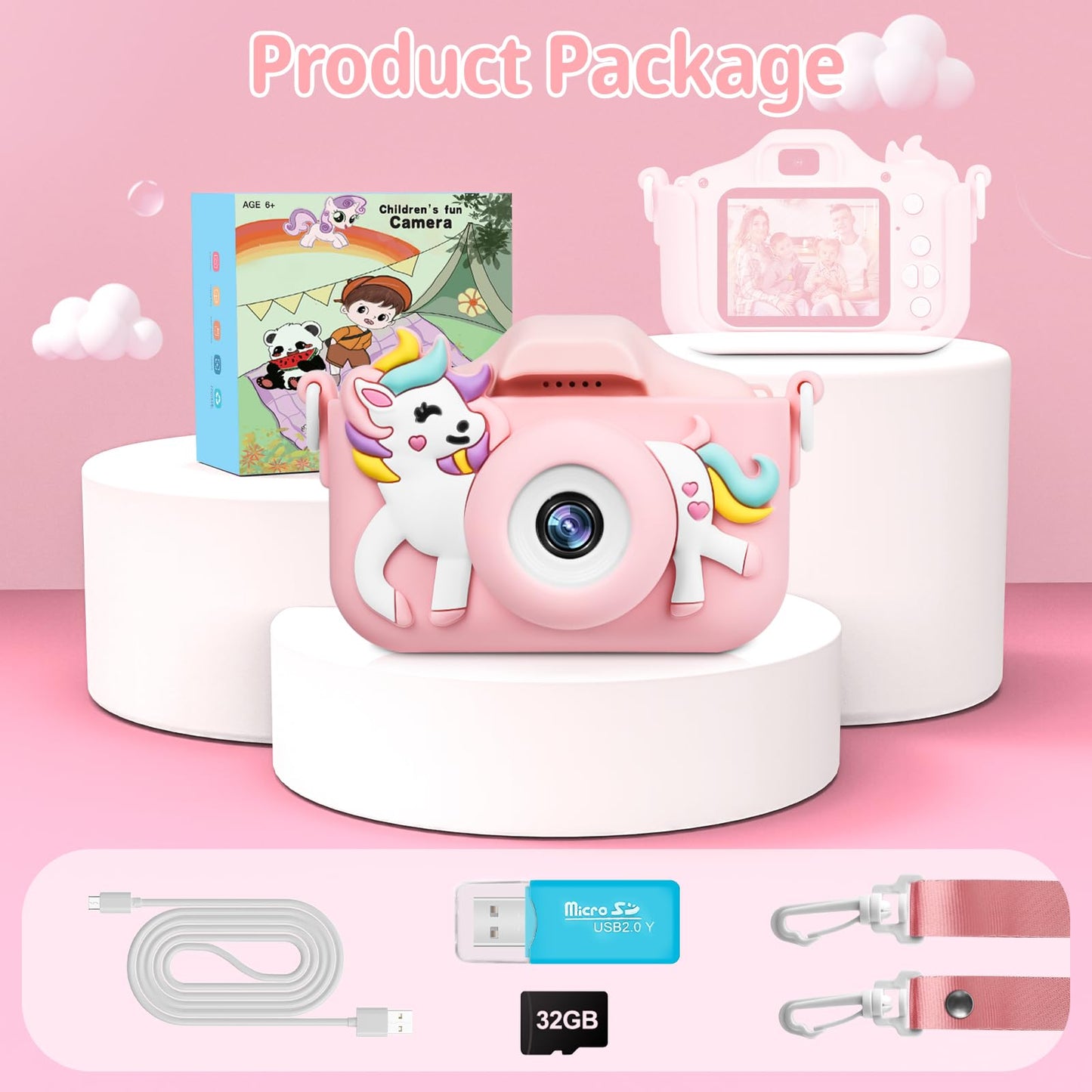 BNEHHOV Kids Camera 2.0-inch Screen 1080P Children's Camera with 32GB SD Card Selfie Digital Camera for Boys and Girls for Christmas Toy