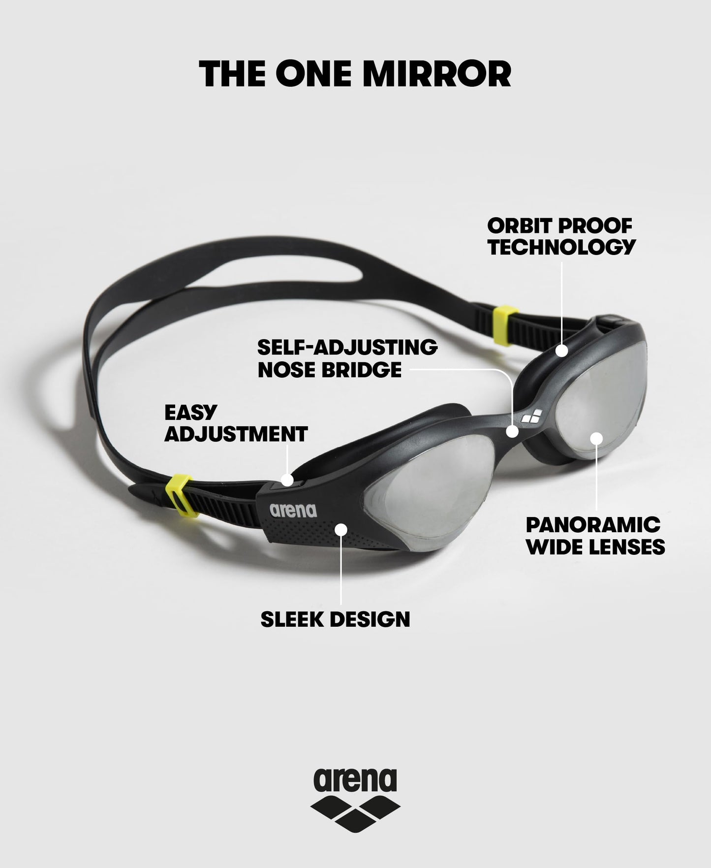 ARENA The One Mirror Adult Unisex Swim Goggles, Swim Goggles with Large Mirrored Lenses, Anti-fog Treatment, UV Protection, Self-adjusting Nose Bridge, Orbit-Proof Seals
