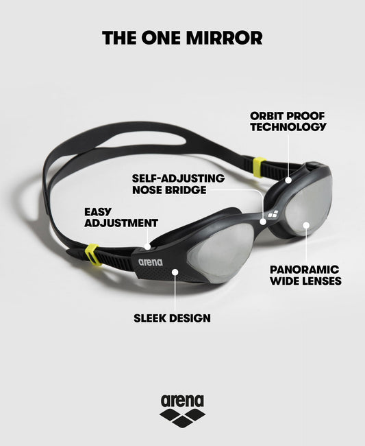 ARENA The One Mirror Adult Unisex Swim Goggles, Swim Goggles with Large Mirrored Lenses, Anti-fog Treatment, UV Protection, Self-adjusting Nose Bridge, Orbit-Proof Seals