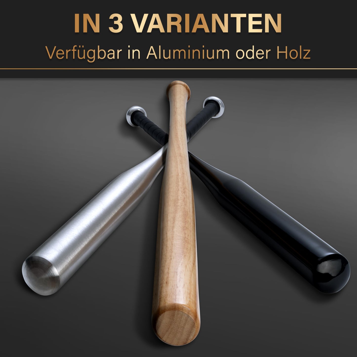 HEROESWORK Baseball bat made of wood or aluminum - Solidly crafted (wood), Non-slip grip 31 inches