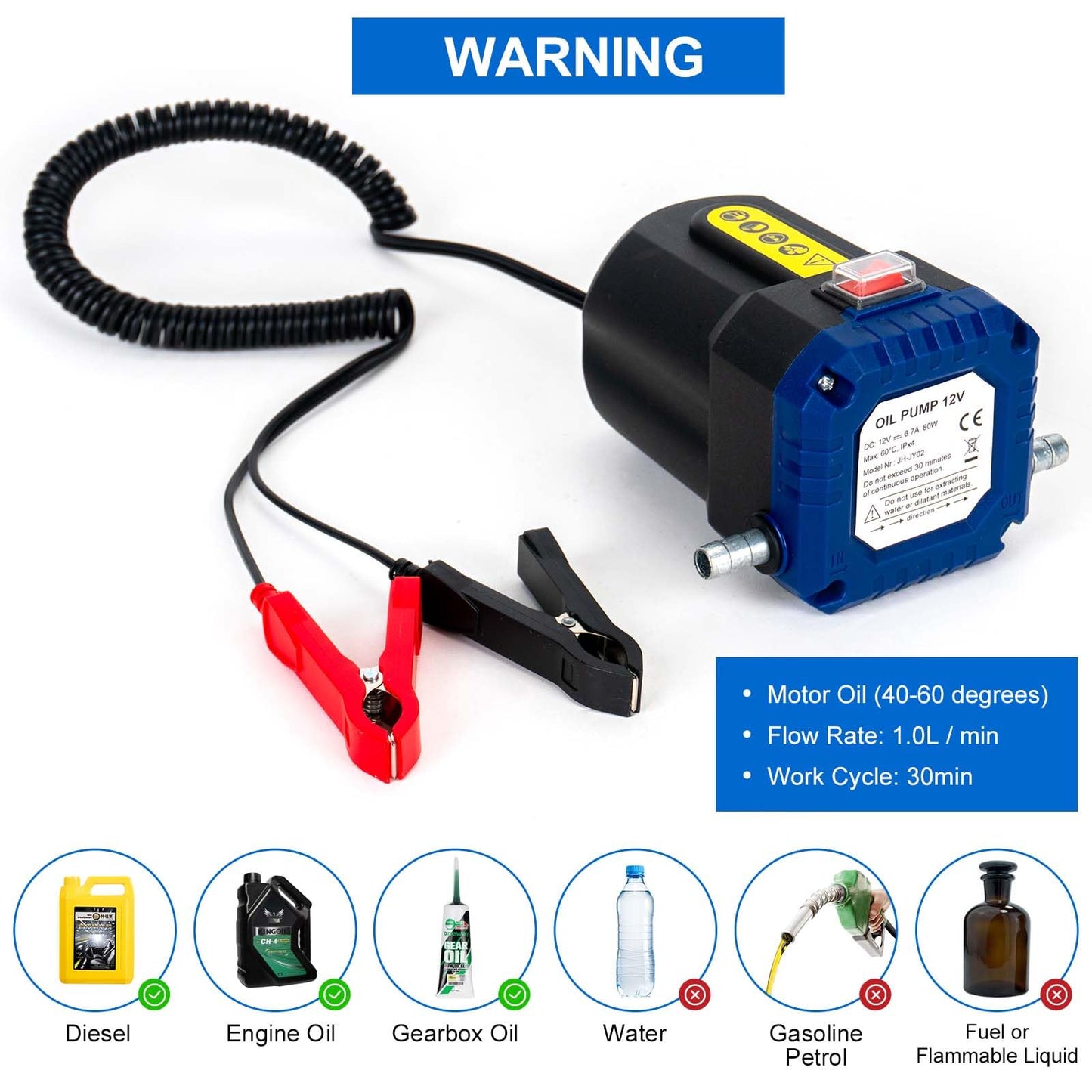 LEMOTO 12V 80W Diesel Pump, Oil Suction Electric Transfer Pump, Oil Change Suction Pump with Hose