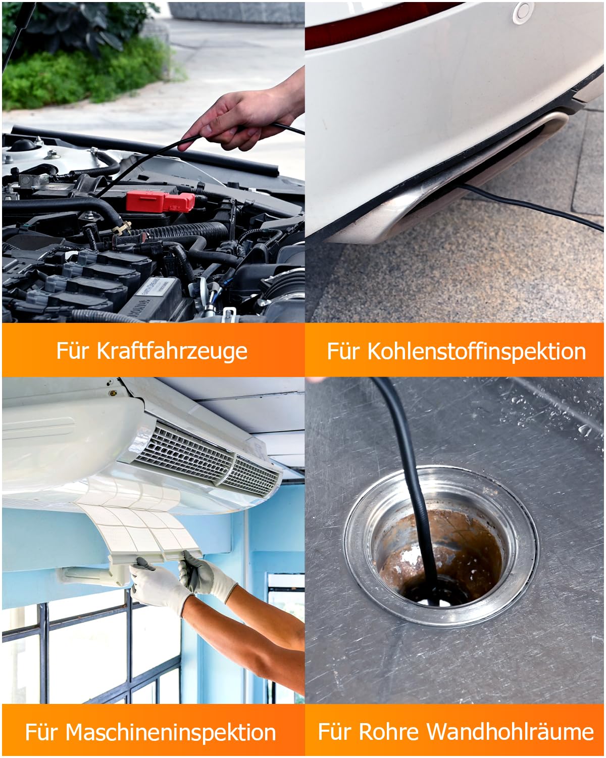 Endoscope camera with light, AOPICK 8mm IP67 waterproof endoscope, 4.3" IPS inspection camera screen, 1080P HD tube camera with 8 adjustable LEDs, 16.5FT/5M semi-rigid cable.