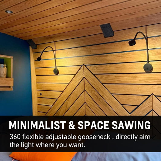 acegoo reading light 12V LED dimmable RV bed lamp, flexible gooseneck bedside DC12-24V 3200K built-in dimmer switch&USB charger, for boat car camper van yacht, wall mount (black)