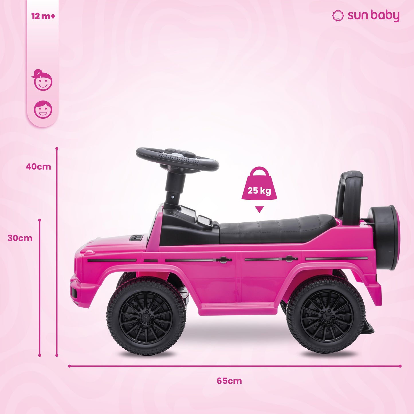 Slide car for 1 year old, Mercedes in red, blue, white, black, kids car, baby car, walker with horn and engine sounds (Pink)