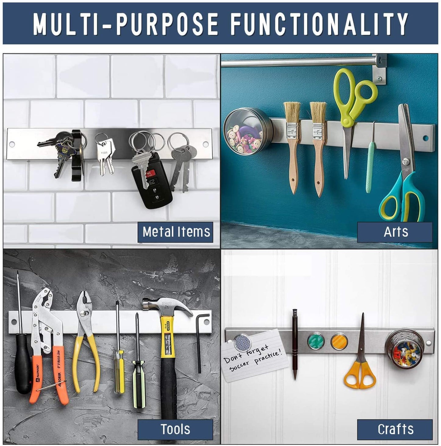 Improved 50cm Magnetic Knife Strip, Extra Strong Stainless Steel Magnetic Knife Holder, Wall-Mounted Magnetic Strip, Easy Self-Adhesive Installation, Magnetic Knife Holder for Organized Kitchen.