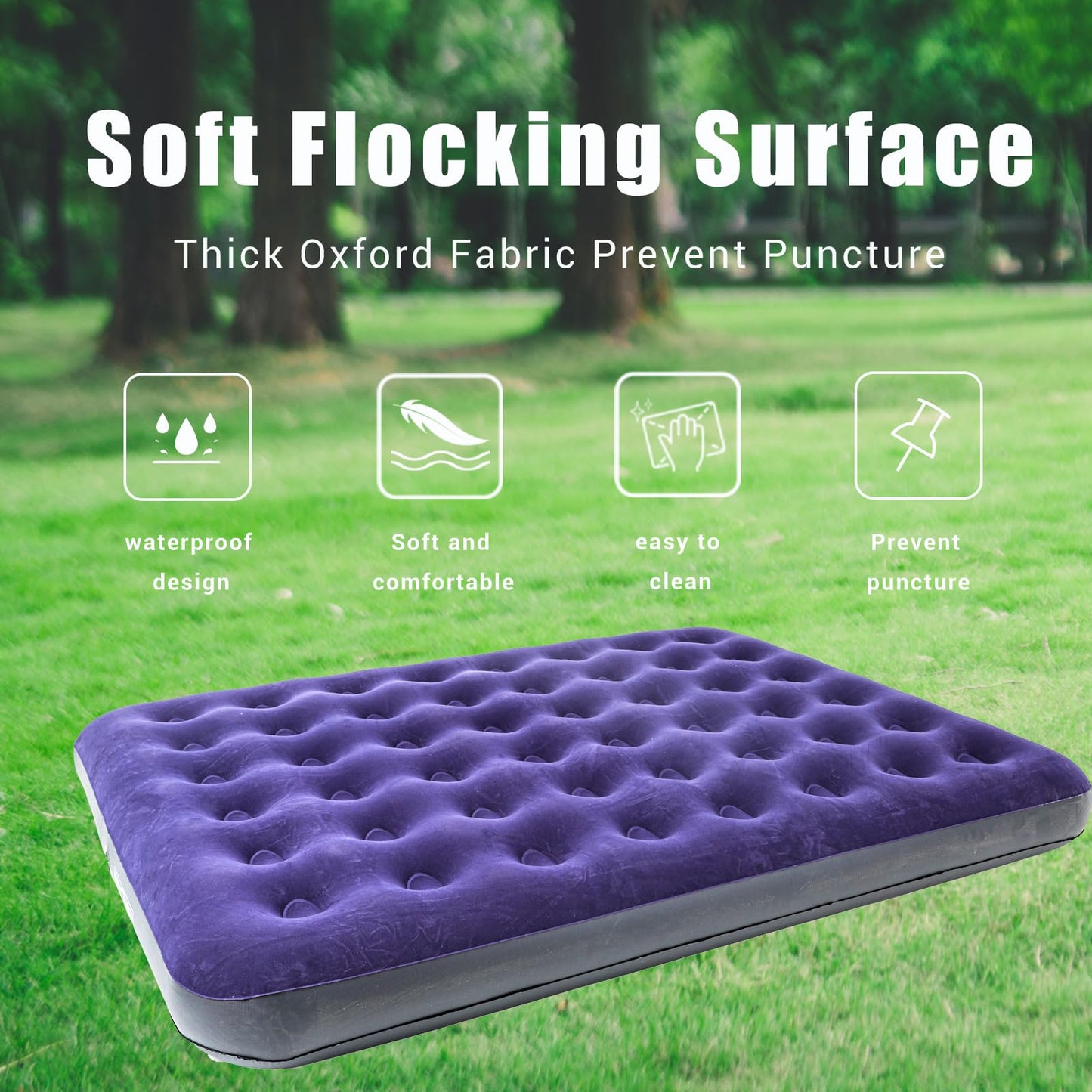 Icelus Double Inflatable Air Mattress 204x153x23 cm with Air Pump, Camping Mattress Air Bed, Inflatable Mattress Bed, Travel Bed, Sleeping Pad for Home and Travel