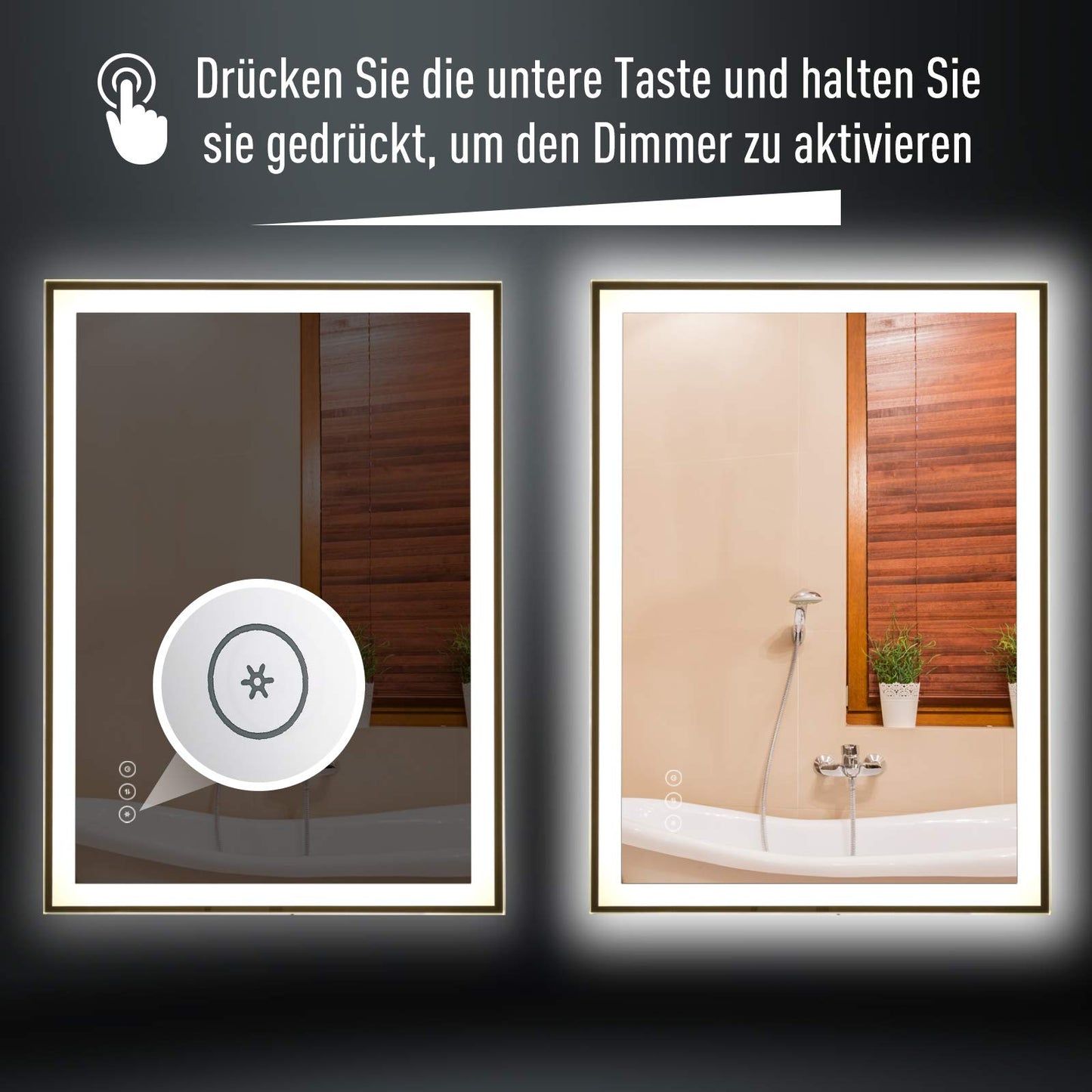 Kleankin bathroom mirror LED mirror with 3 light colors Fog-free wall mirror with anti-fog function, touch switch Aluminum 70 x 50 x 3 cm