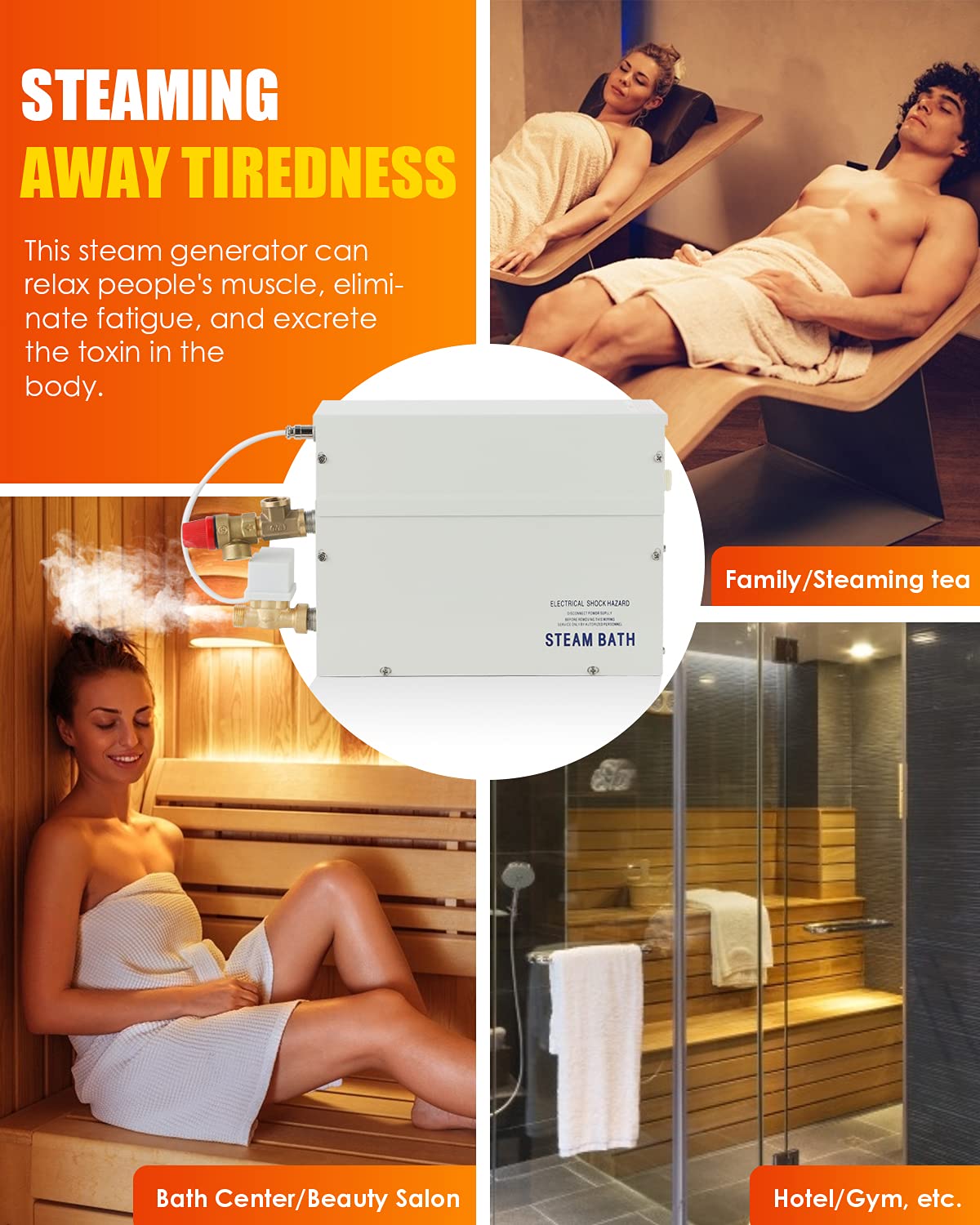 CGOLDENWALL 3 KW Household Sauna Steam Generator 220 V, perfect for sauna/shower/bathroom/spa, with automatic drainage, LED digital controller 35-55℃, for 1.5-3 m3 room heating.