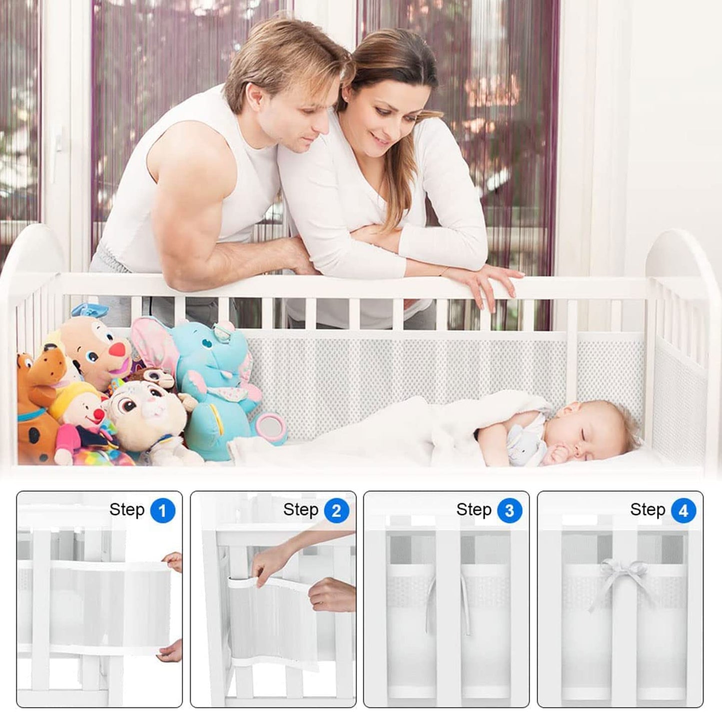 Crib Bumper Pad, 2 Pack Baby Bumper, Head Bumper for Baby Crib, Breathable Crib Bumper, Baby Crib Breathable Protection, Bumper Pads for Toddler Beds, Crib Rail Padding.