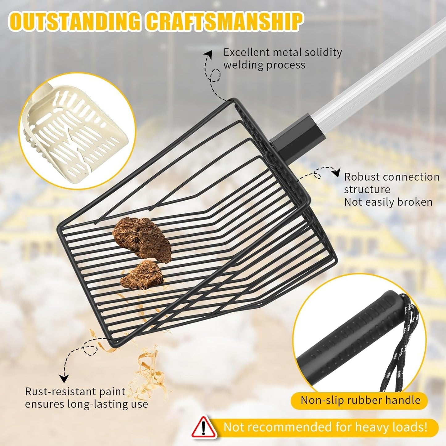 2pcs Chicken Coop Accessory Chicken Poop Scooper Adjustable Poultry Shovel for Cleaning Sieve Scoop for Chicken Coop Separating FECES and Debris from Sand Chicken litter Shovel Accessory