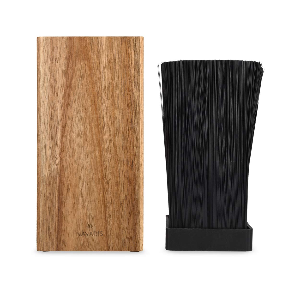 Navaris acacia wood knife block with bristle insert - wooden knife block empty - universal for kitchen knives, chef's knives, cooking utensils.