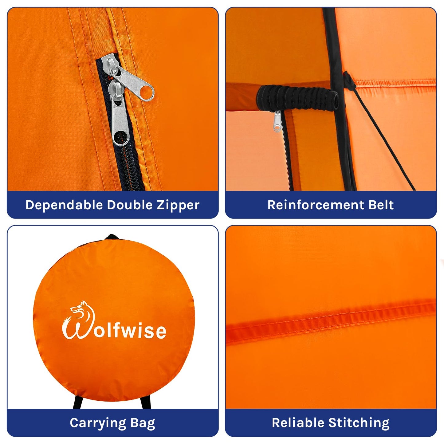 WolfWise Pop-Up Shower Tent, Toilet Tent, Changing Tent, Portable Camping Shower Cabin WC Tent Mobile Changing Room Outdoor Privacy Tent Spacious Private Tent Camping Tent for Hiking Beach Orange