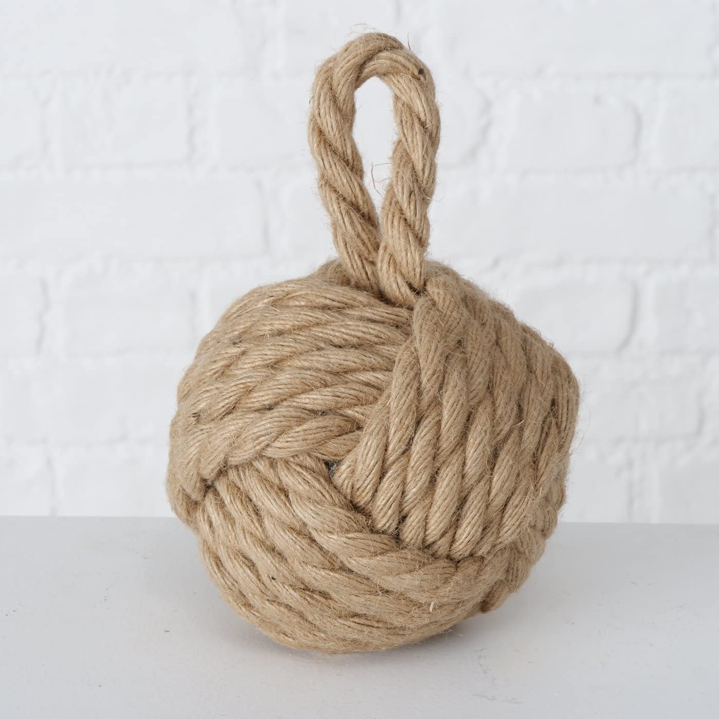 Boltze door stopper set Jute Knot natural knit ball fabric base 1.5 kg weight with convenient loop (2 pack)
