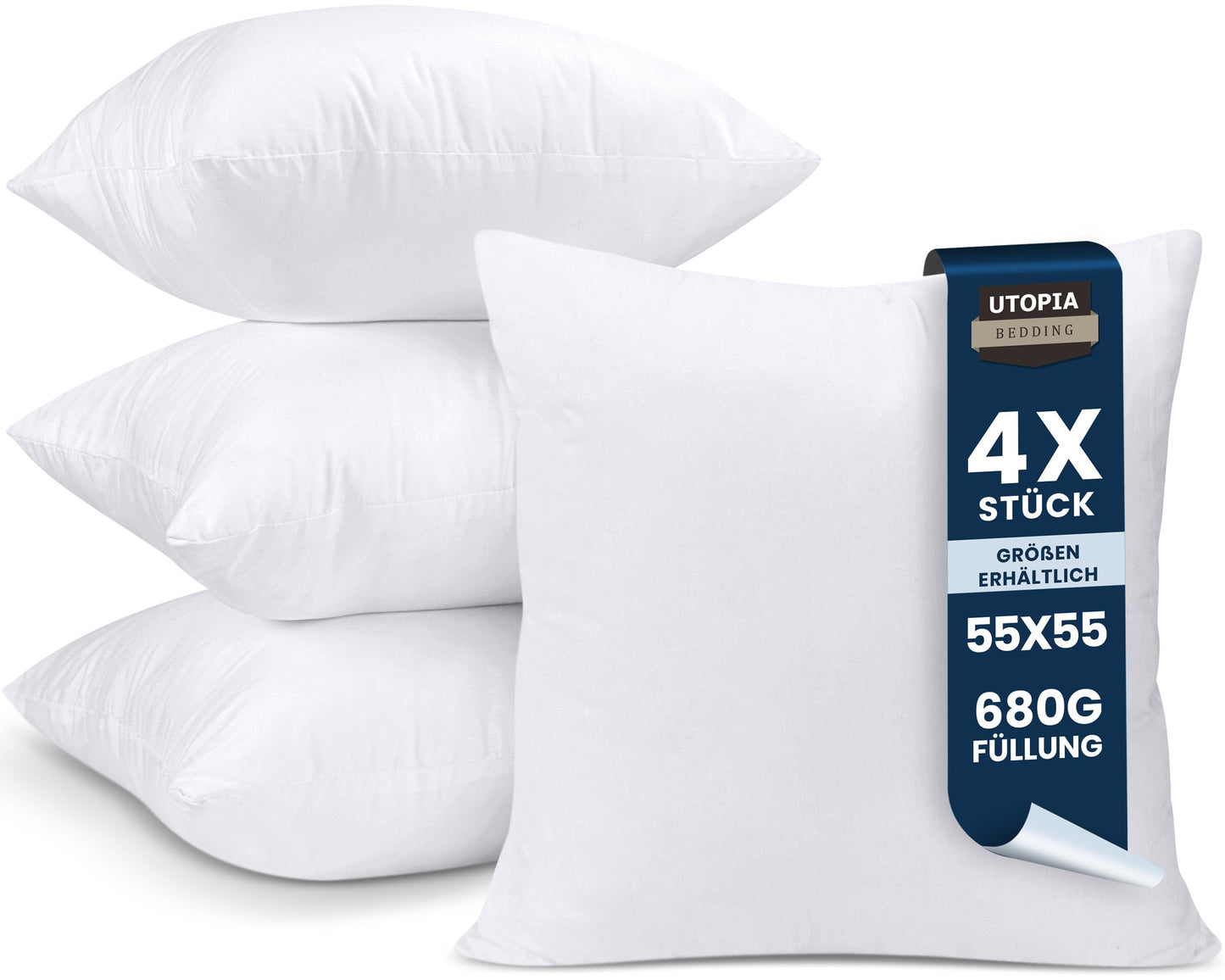 Utopia Bedding 4-Pack Pillow Inserts 55 x 55 cm, Decorative Square Throw Pillow Inserts, Cushion Stuffer (White)