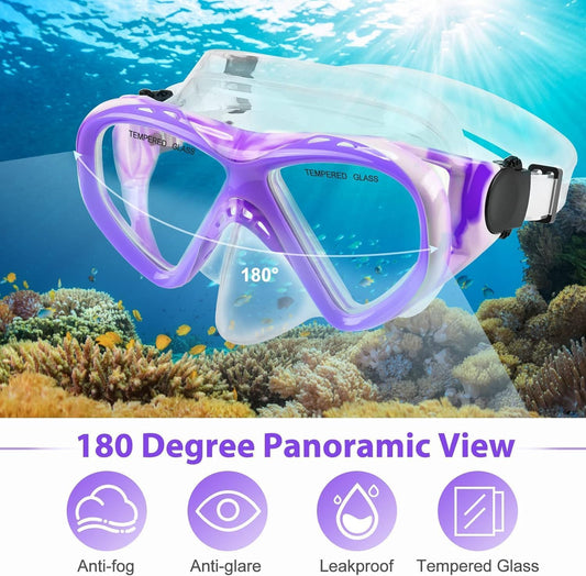 WOVOKA Kids Snorkel Set - Kids Diving Mask with Snorkel Anti-Leak Anti-Fog HD Diving Masks Dry Snorkel for 4-13 year old boys and girls