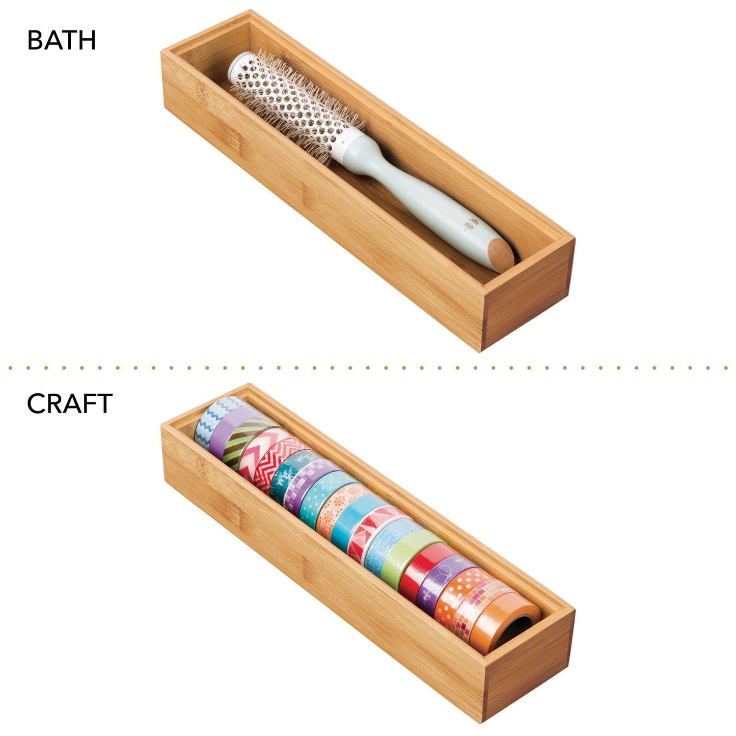 mDesgn 6-piece Desk and Bathroom Storage Box Set - rectangular drawer box made of bamboo - high-quality desk organizer for office supplies and craft supplies - natural color