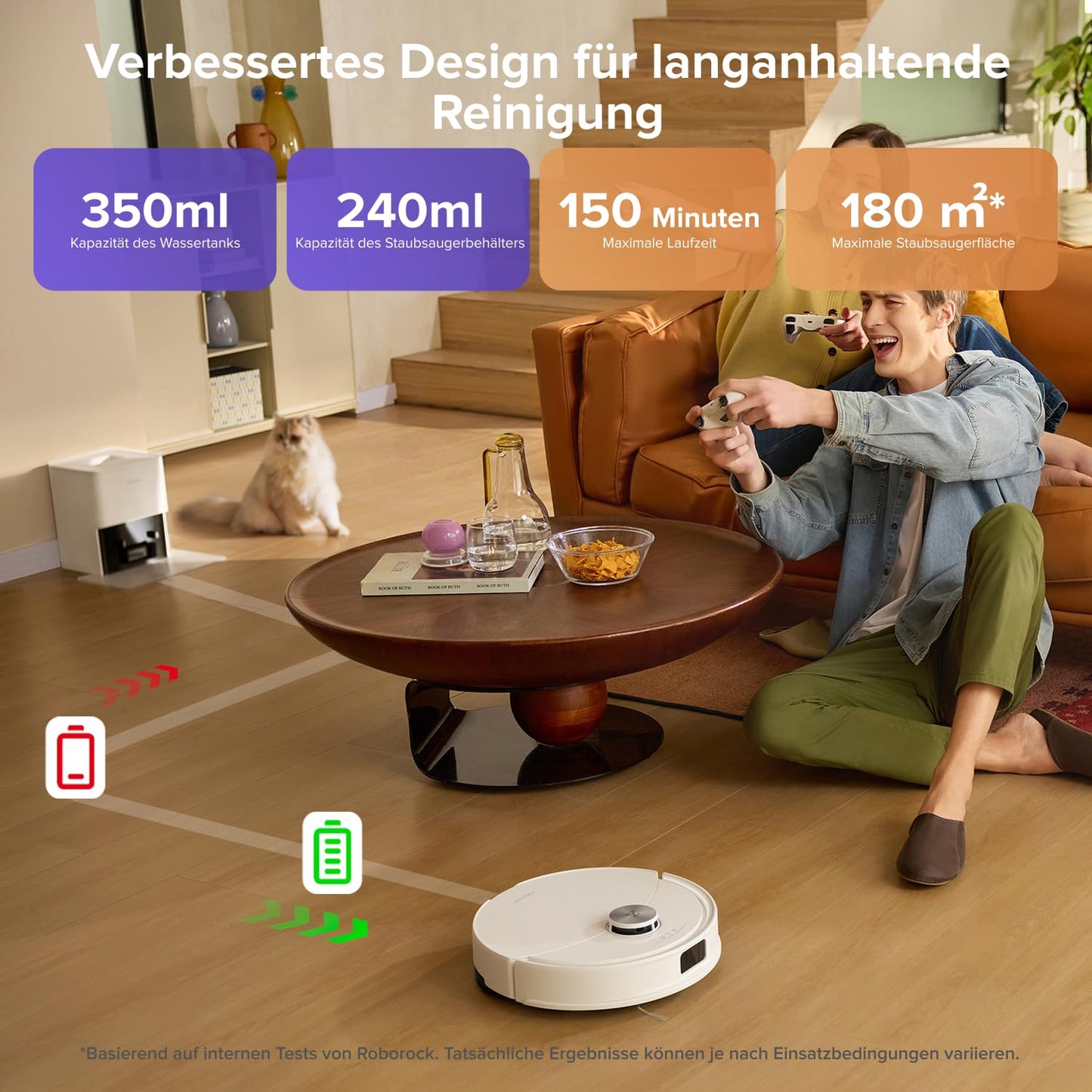 roborock Q10 S5+ Robot Vacuum with Mopping Function, 10,000 Pa HyperForce Suction Power, Dual Anti-Tangle System, Auto Lifting Mopping, Ideal for Pet Hair, Carpets, Hard Floors (White)