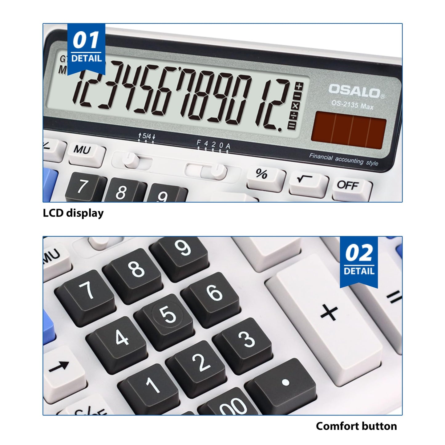 Desktop calculator accounting Extra large LCD display Big button pocket calculator 12-digit electronic solar desktop calculator (OS-2135)