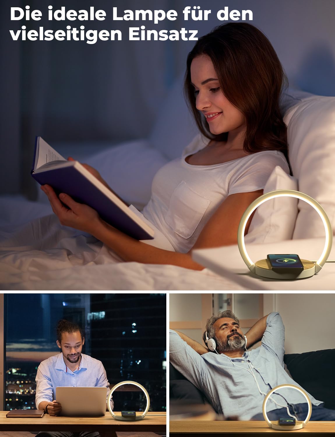 VOSFEEL bedside lamp table lamp touch dimmable 18W wireless charger night light with 3 levels of brightness for bedroom living room office